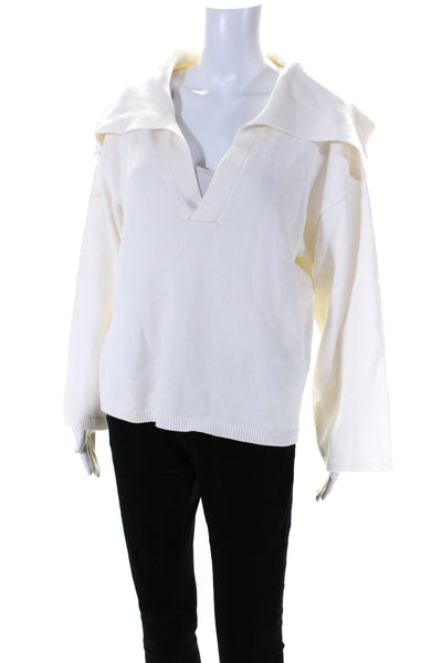 Modern Citizen Womens Collared Long Sleeves V-Neck Pullover Sweater Cream Size M