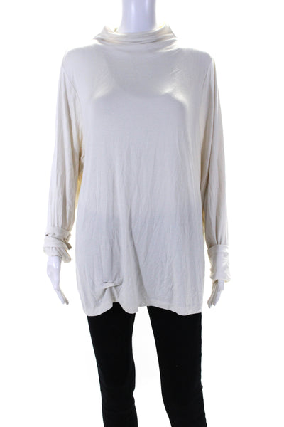 Modern Citizen Womens Collared Long Sleeves V-Neck Pullover Sweater Cream Size M