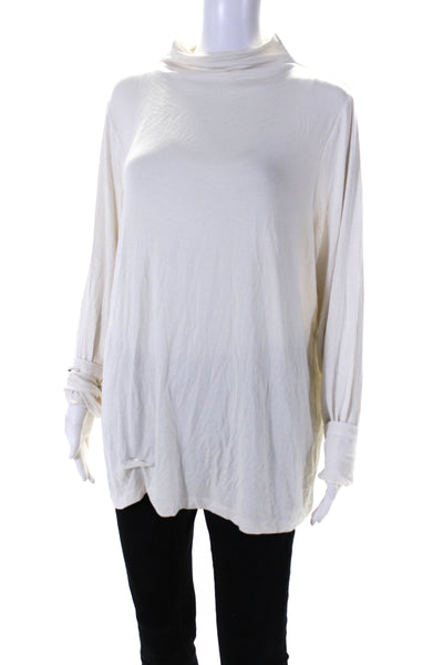 Modern Citizen Womens Collared Long Sleeves V-Neck Pullover Sweater Cream Size M