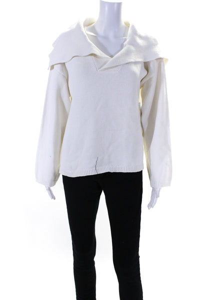 Modern Citizen Womens Collared Long Sleeves V-Neck Pullover Sweater Cream Size M