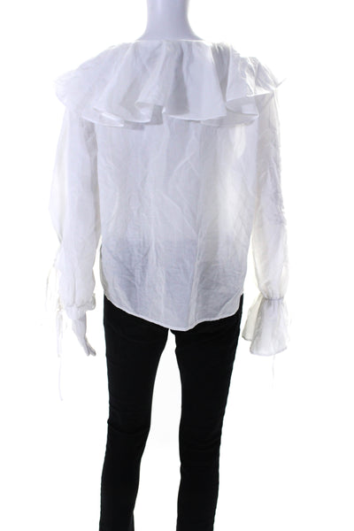 Modern Citizen Women's V-Neck Ruffle Long Sleeves Cotton Blouse White Size S