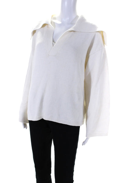 Modern Citizen Women's V-Neck Ruffle Long Sleeves Cotton Blouse White Size S