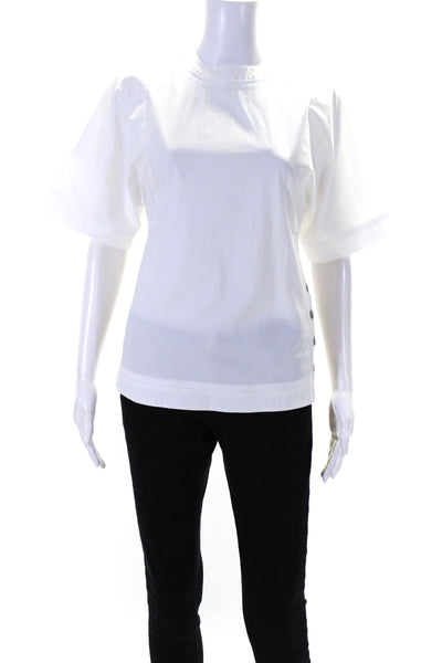 Modern Citizen Women's Round Neck Short Sleeves Zip Closure Blouse White Size S