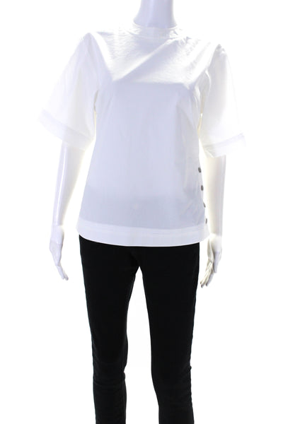 Modern Citizen Women's Round Neck Short Sleeves Button Blouse White Size XS