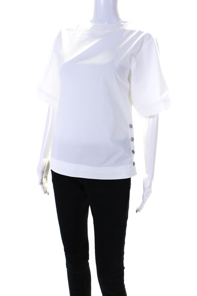 Modern Citizen Women's Round Neck Short Sleeves Button Blouse White Size XS