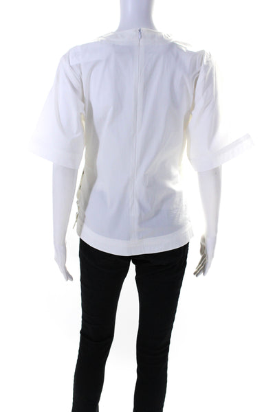 Modern Citizen Women's Round Neck Short Sleeves Button Blouse White Size XS