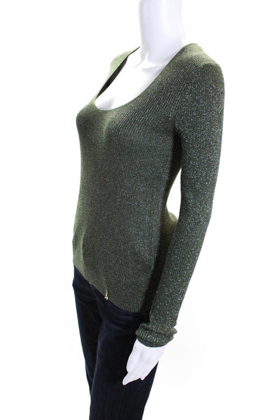 Patrizia Pepe Womens Metallic Slim Scoop Neck Long Sleeved Sweater Green Size 1