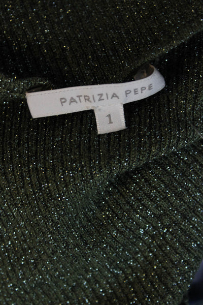 Patrizia Pepe Womens Metallic Slim Scoop Neck Long Sleeved Sweater Green Size 1