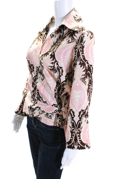 Finley Womens Paisley V Neck Long Sleeved Tied Wrap Blouse Pink Brown Size L