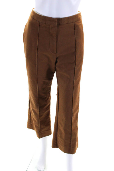 Rochas Womens High Rise Pin Tuck Seam Cropped Wide Leg Dress Pants Brown Size 42