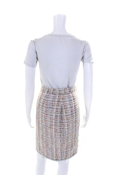 Chanel Womens Back Zip Knee Length Tweed Pencil Skirt White Multi Size FR 36