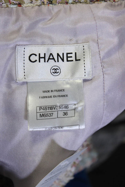 Chanel Womens Back Zip Knee Length Tweed Pencil Skirt White Multi Size FR 36
