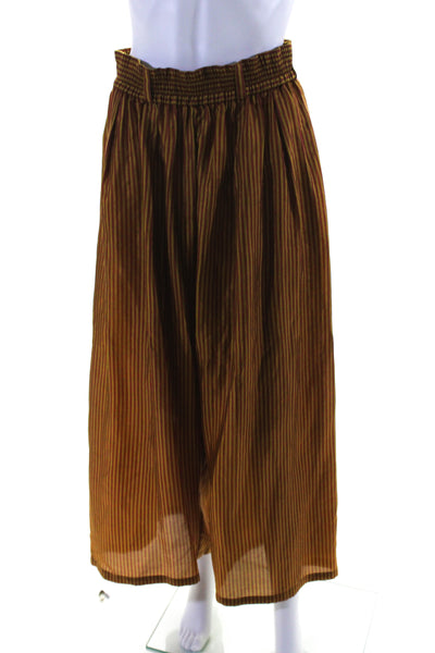 Mes DeMoiselles Paris Womens Silk Striped High-Rise Wide Leg Pants Brown Size 34