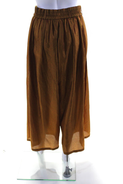 Mes DeMoiselles Paris Womens Silk Striped High-Rise Wide Leg Pants Brown Size 34
