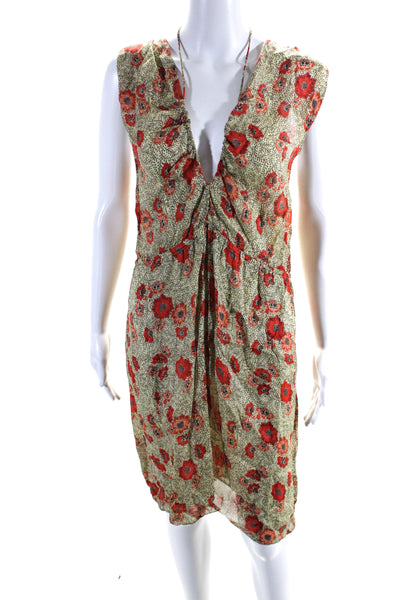 Etoile Isabel Marant Womens Sleeveless Floral Shift Dress White Red Brown FR 36
