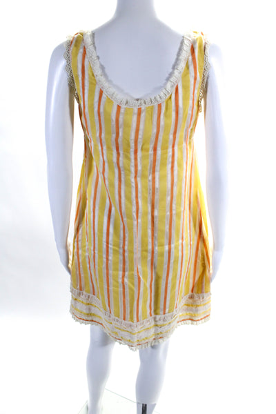 Anna Sui Womens Sleeveless Lace Trim Striped Shift Dress Yellow Orange Size 4