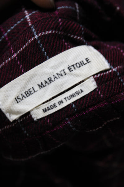 Etoile Isabel Marant Womens Button Up Collarless Plaid Dress Plum Purple FR 38