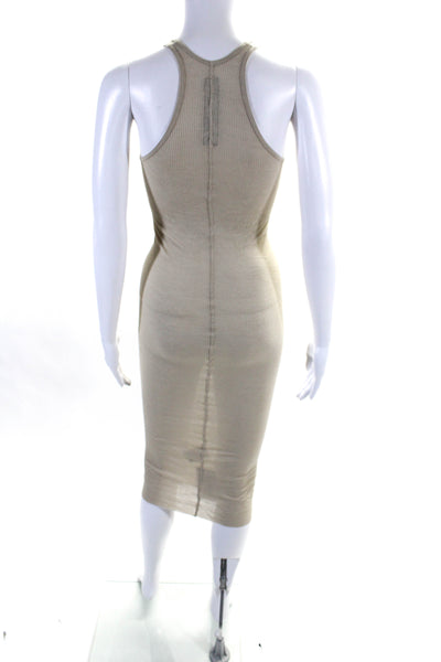 Rick Owens Womens Scoop Neck Ribbed Stretch Knit Midi Tank Dress Beige Size 8