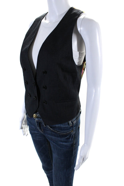 Paul Smith Black Label Womens Wool Pin Striped V-Neck Vest Black Size 46