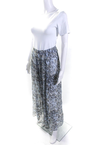 Chan Luu Womens Elastic Waist Printed Chiffon Midi Skirt Light Gray Blue Small