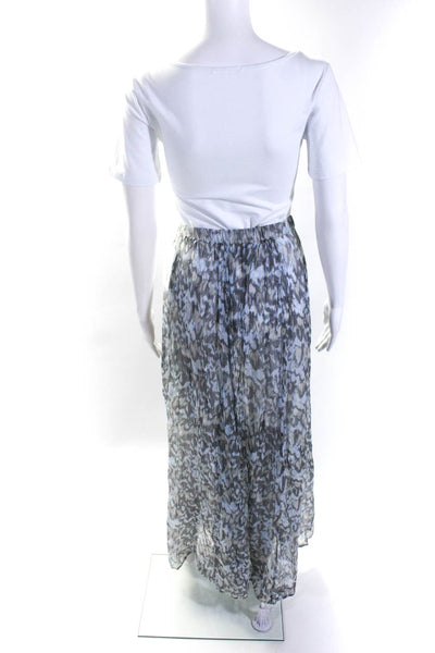 Chan Luu Womens Elastic Waist Printed Chiffon Midi Skirt Light Gray Blue Small