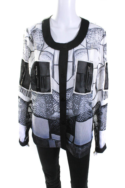 Alberto Makali Womens Printed Mesh Button Up Shirt Jacket Black White Size XL