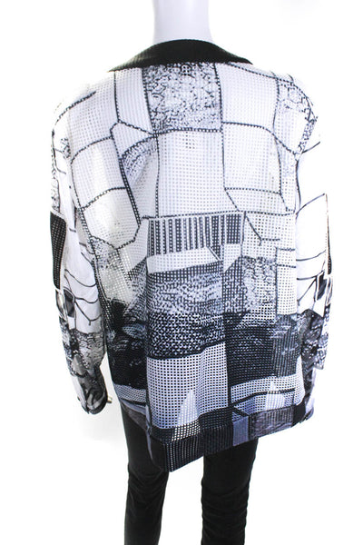 Alberto Makali Womens Printed Mesh Button Up Shirt Jacket Black White Size XL