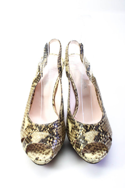 Shoe Box New York Womens Faux Snakeskin Slingback Pumps Brown Size 37 7
