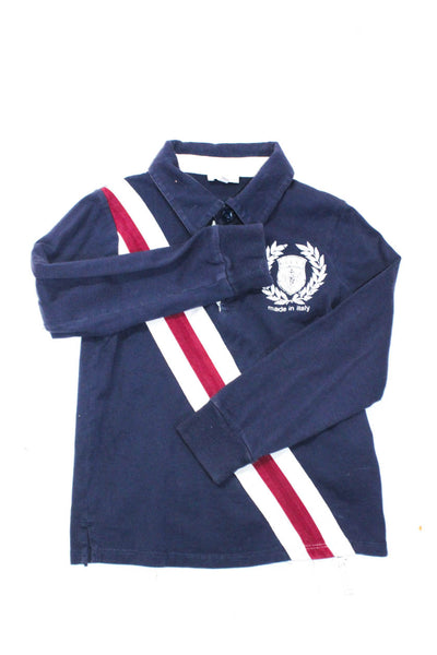Gucci Childrens Boys Long Sleeves Polo Shirt Navy Blue White Cotton Size 5