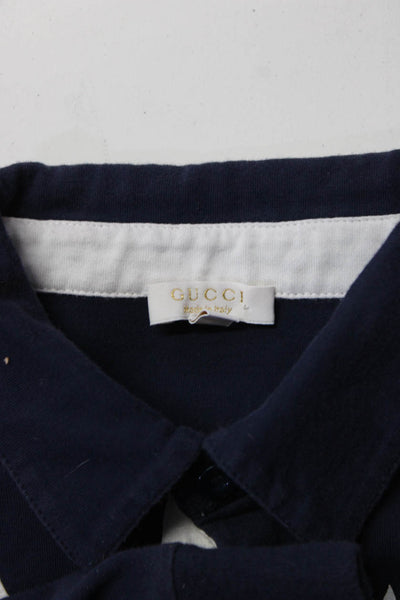 Gucci Childrens Boys Long Sleeves Polo Shirt Navy Blue White Cotton Size 5