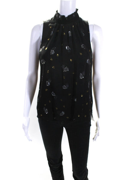 Rebecca Taylor Womens Silk Metallic Print Tank Top Black Gold Size 2