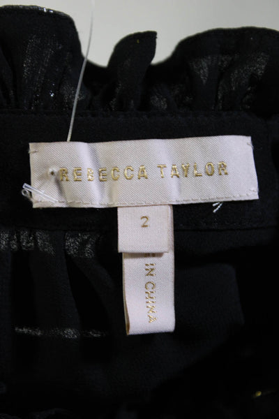 Rebecca Taylor Womens Silk Metallic Print Tank Top Black Gold Size 2