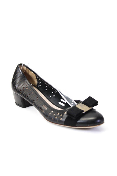 Salvatore Ferragamo Womens Leather Lasercut Pumps Black Size 8 Narrow