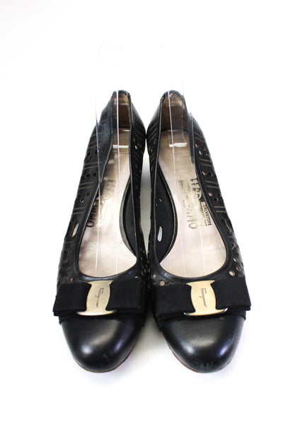 Salvatore Ferragamo Womens Leather Lasercut Pumps Black Size 8 Narrow