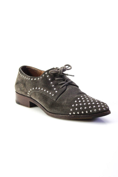 Frye Womens Dark Gray Suede Studded Lace Up Flat Oxford Shoes Size 7M