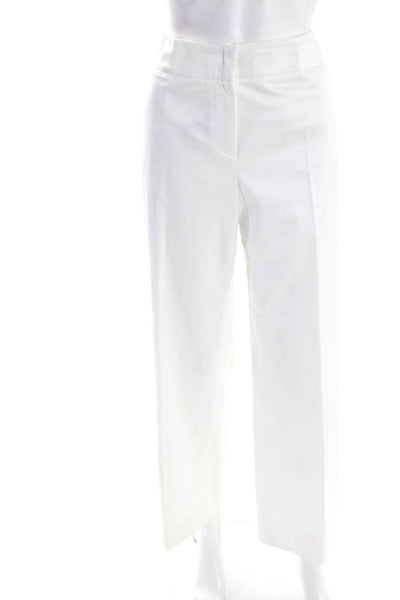 Escada Womens Creased Wide Leg Khaki Pants White Cotton Size 38