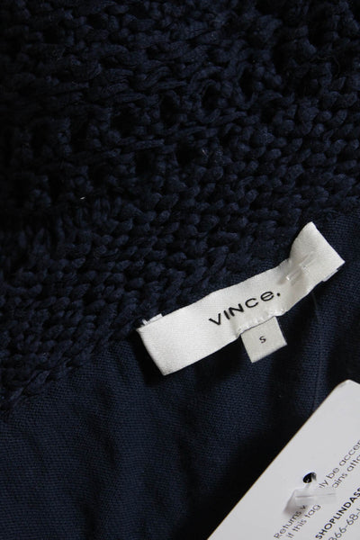 Vince Women's V-Neck Spaghetti Straps Crochet Tank Top Blouse Navy Blue Size S