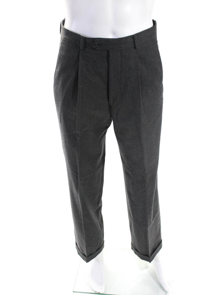 Armani Collezioni Mens Woven Straight Pleated Dress Pants Gray Brown Size 36