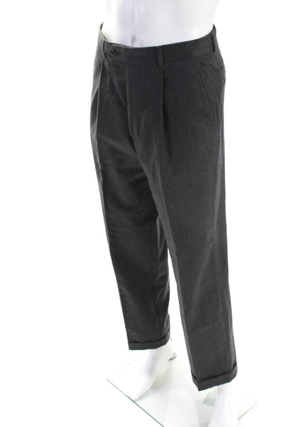 Armani Collezioni Mens Woven Straight Pleated Dress Pants Gray Brown Size 36