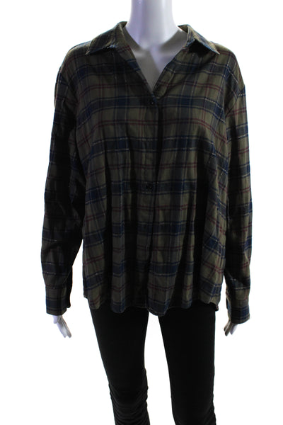 Drew Women's Collared Long Sleeves Button Down Plaid Shirt Size L