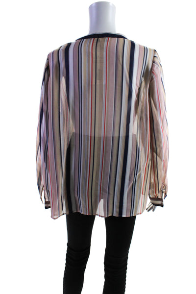 Joie Women's Round Neck Long Sleeves Beige Stripe Silk Blouse Size M