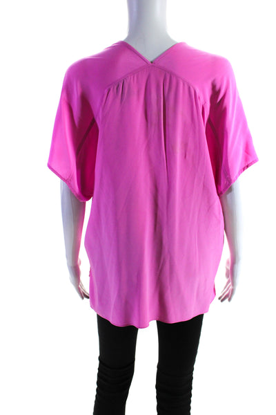 Mason Women's V-Neck Short Sleeves Silk Slit Hem Blouse Pink Size 10