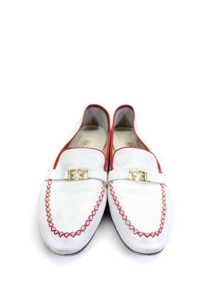 Escada Womens Leather Slide On Loafers White Red Size 10 B