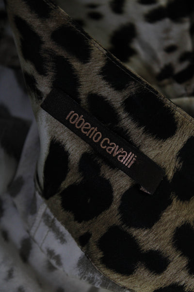 Roberto Cavalli Womens Silk Animal Print Pants Brown Black Size EUR 40