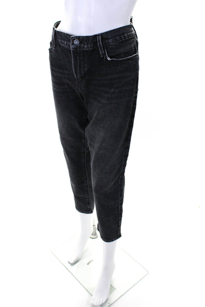 Frame Womens Denim Mid Rise Zip Up Straight Leg Jeans Pants Black Size 30