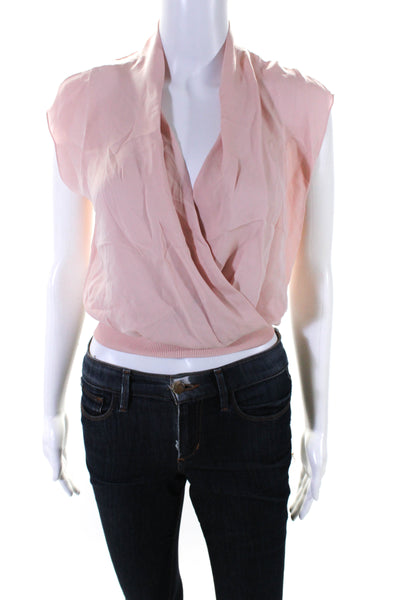 Theory Womens Silk Crepe V-Neck Sleeveless Banded Waist Blouse Top Pink Size P