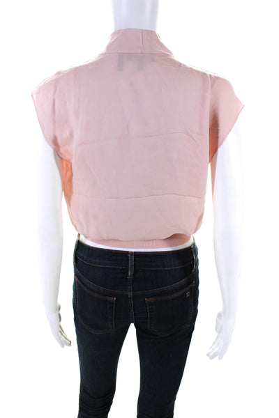 Theory Womens Silk Crepe V-Neck Sleeveless Banded Waist Blouse Top Pink Size P