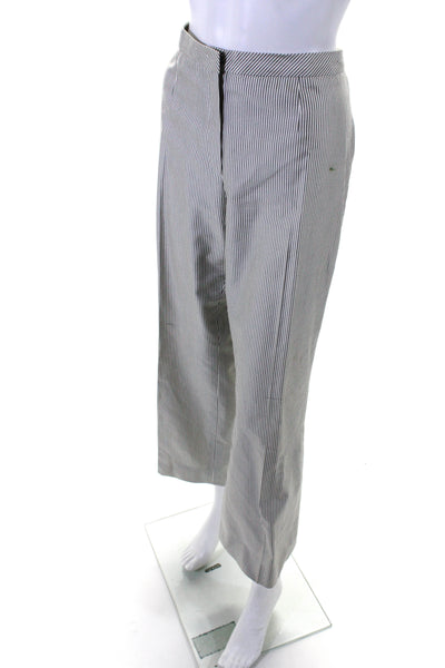 Escada Womens Gray Striped Cotton High Rise Pleated Straight Leg Pants Size 40