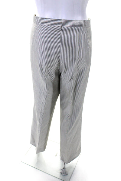 Escada Womens Gray Striped Cotton High Rise Pleated Straight Leg Pants Size 40