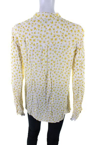 Caroll Womens Crepe Sparrow Printed 1/2 Button Up Blouse Top White Size 44